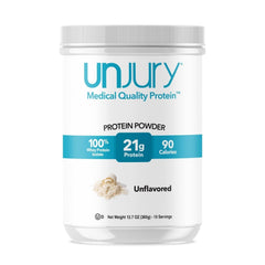 Unjury unflavored whey isolate canister front for high-protein shakes