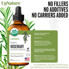 UpNature Rosemary Oil on hair for nourishing shine.