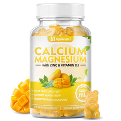 UPNEUTRI calcium magnesium zinc bottle front with vegan gummies for bone support