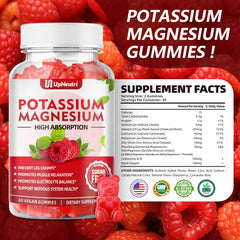 UPNEUTRI potassium magnesium gummies raspberry ingredients closeup highlights natural minerals and clean composition