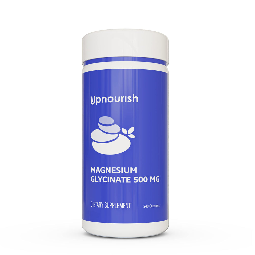 UpNourish magnesium glycinate capsules bottle front for daily sleep support
