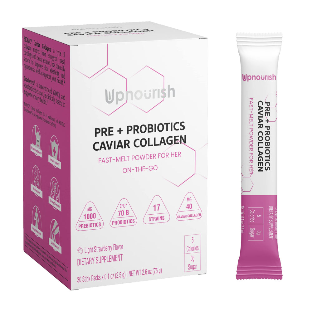 UpNourish Probiotics bottle with packets for on-the-go digestive support.