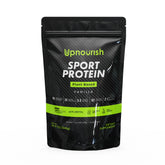 UpNourish vegan sport protein vanilla bottle pour for a smooth post-workout shake