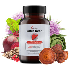 UpWellness Ultra Liver bottle close-up showing daily liver support benefits