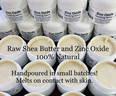 Ingredients panel: shea butter, grapeseed oil, zinc oxide