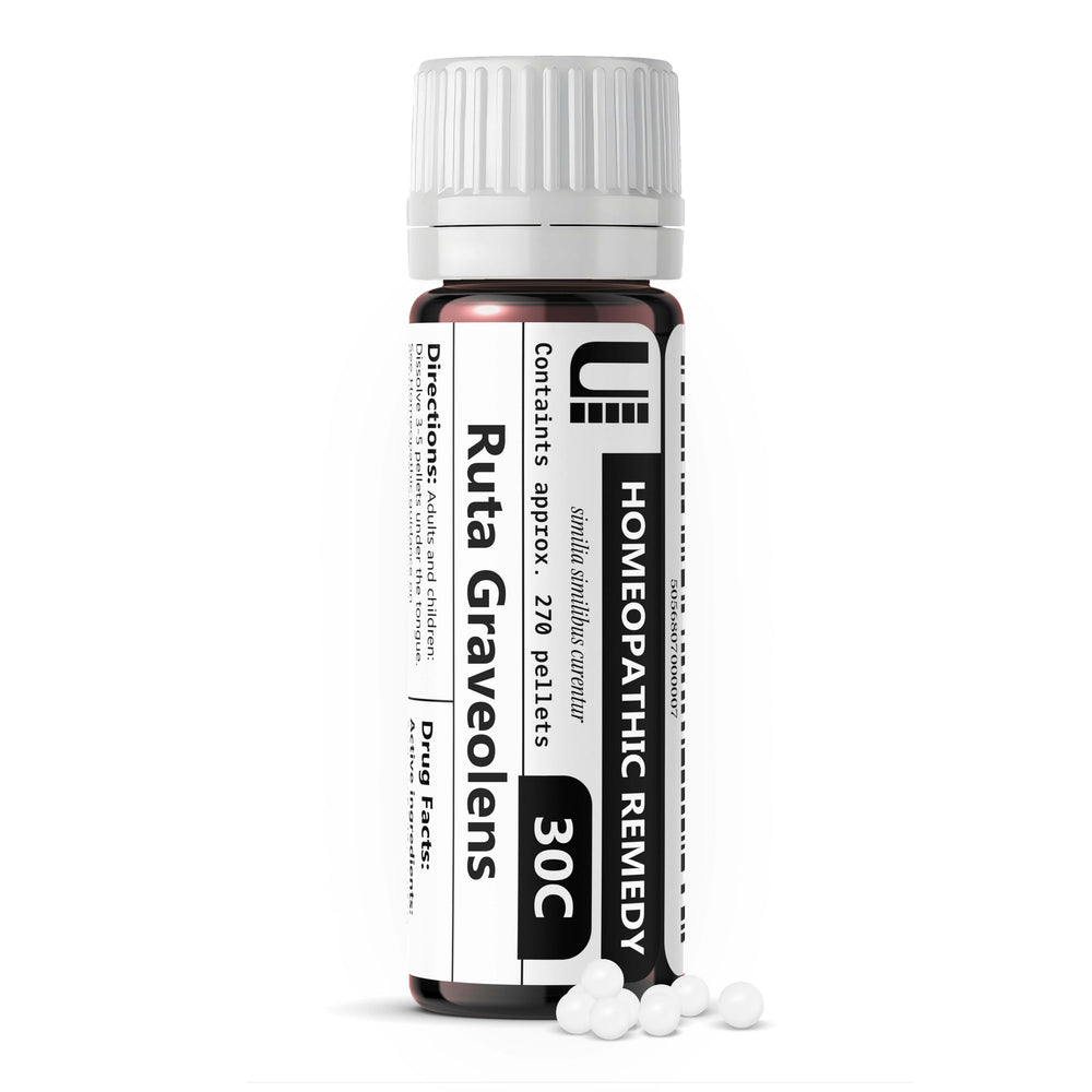 Urenus Ruta Graveolens 30C bottle: lactose-free pellets for sensitive tummies.