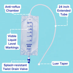 Urosagan nephrostomy bag 24-inch tube for reliable urine collection and flexible positioning