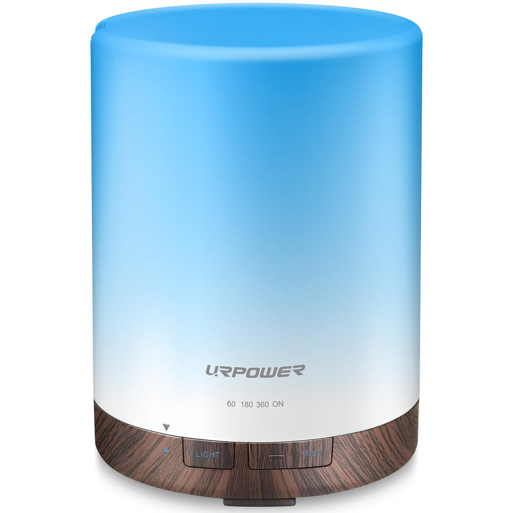URPOWER 300ml diffuser with wood grain base for a calming living room ambiance
