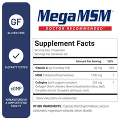 Neem and Corydalis blend visible in the US Doctors’ Clinical Mega MSM for tissue support.