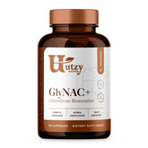 Utzy Naturals GlyNAC+ bottle close-up with capsules for daily antioxidant support