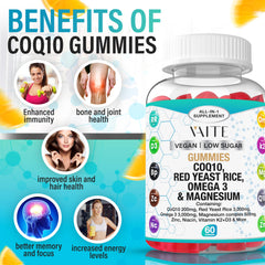 VAITE CoQ10 and red yeast rice gummies pouring for daily wellness routine