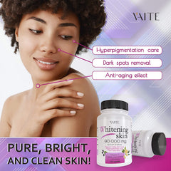 VAITE glutathione pills closeup of capsules emphasizes convenient daily skincare support.