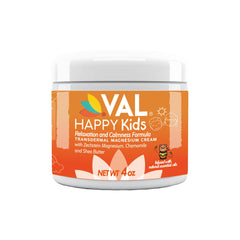 VAL Magnesium Cream for Kids bottle closeup showing gentle, fast-absorbing formula.