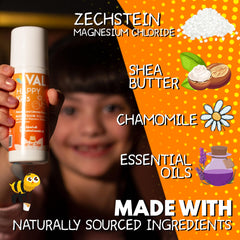 VAL Magnesium Roll-On for Kids applied between the shoulder blades for relaxation.