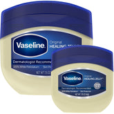 Vaseline Original Petroleum Jelly jar offers protective barrier for dry skin.