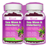 Vazatisi 2-pack elderberry gummies with sea moss bottle shown, convenient immune support on the go.