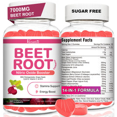 Vazatisi Beet Root Gummies bottle close-up highlighting 7000mg potency for energy.