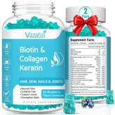 Vazatisi biotin gummies bottle front with collagen and keratin for hair support