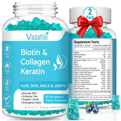 Vazatisi biotin gummies bottle front with collagen and keratin for hair support