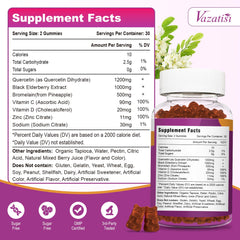 Vazatisi Quercetin Gummies label highlights 7‑in‑1 blend for immune support