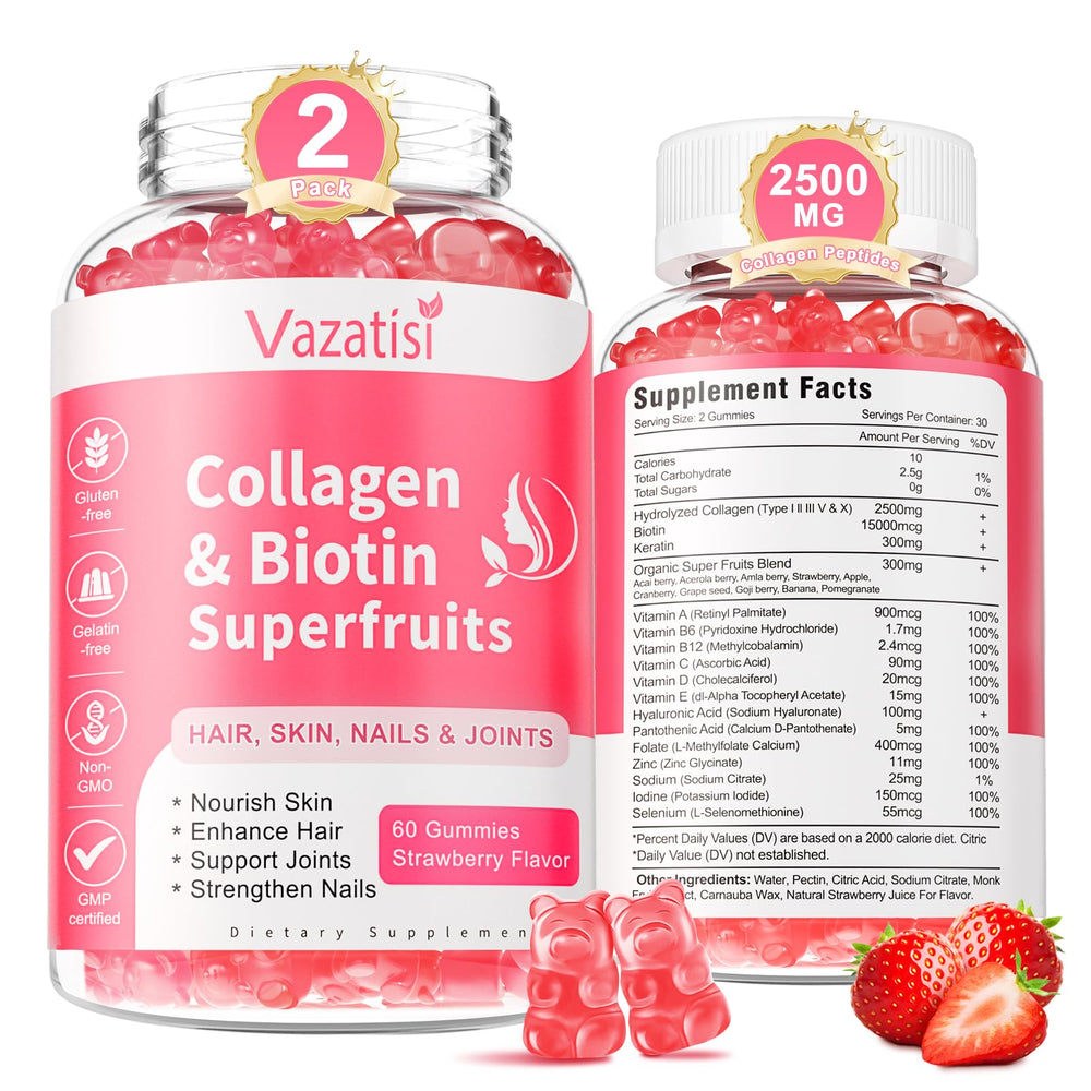 Vazatisi strawberry gummies bottle for radiant skin support.