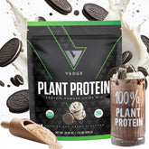 VEDGE Cookies and Creme canister closeup highlighting organic plant protein