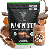 VEDGE Peanut Butter Cup protein bottle shows organic plant protein for clean energy