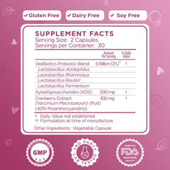 Close-up of VeeBiotics capsules highlighting probiotic formula with prebiotics.