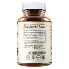 Vegan Labs Berberine Cinnamon label highlighting vegan ingredients