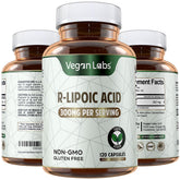 Vegan Labs R-Lipoic Acid 300MG bottle front supports daily energy with a clean vegan formula