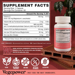 VEGEPOWER label close-up highlighting vegan, gluten-free, non-GMO features.
