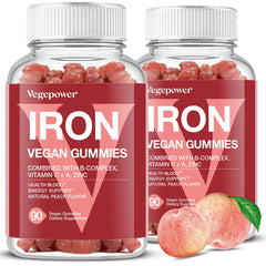 VegePower vegan iron gummies peach bottle for easy daily iron support.