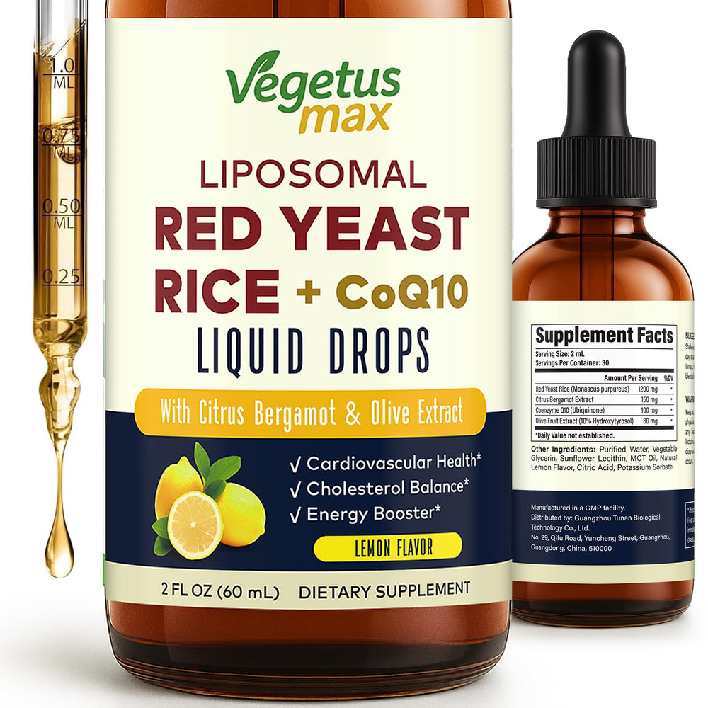 VEGETUSMAX Liposomal Red Yeast Rice Drops bottle with liposomal delivery for enhanced absorption.