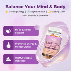 VEGETUSMAX saffron gummies packaging-box highlights vegan, non-GMO quality.
