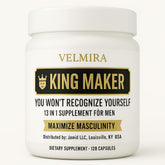 Velmira King Maker bottle front view highlighting daily energy support.