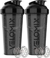 VELOMIX 28 oz shaker bottle front view for on-the-go protein mixing.