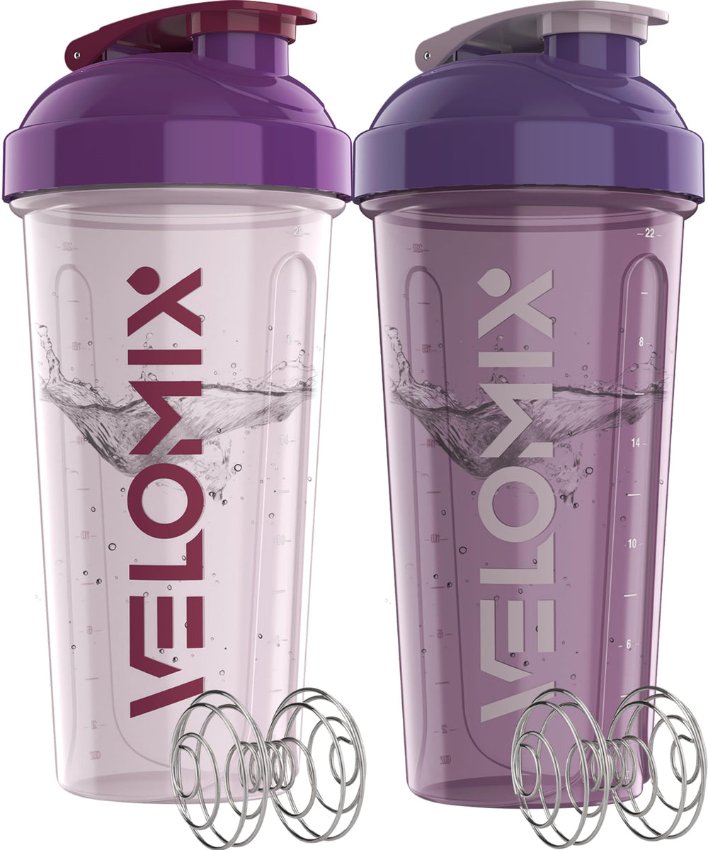VELOMIX 28oz shaker bottle in purple with leak-proof design for on-the-go shakes.