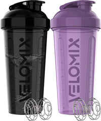 VELOMIX 28oz shaker bottle in purple, ergonomic grip for smooth protein mixing