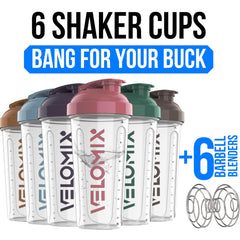 VELOMIX 6-pack 28oz bottle lid-open, easy fill and clean after workouts.