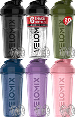 Velomix Core Series 6-pack shaker bottles with leak-proof seals for mess-free transport.