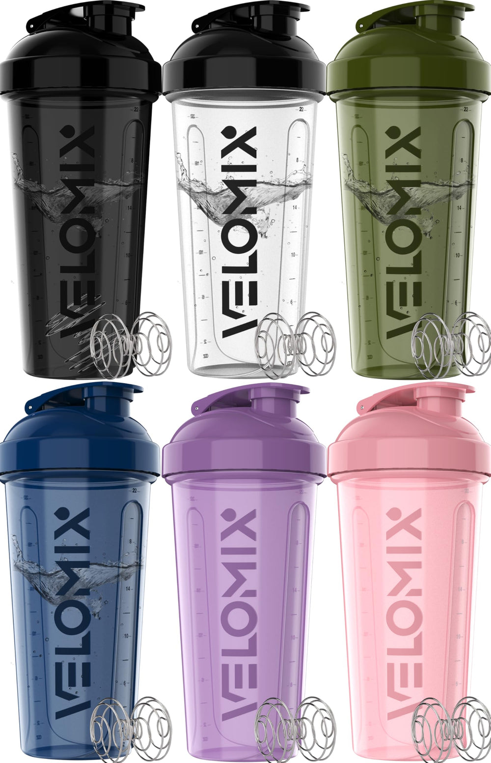 VELOMIX 28oz bottle front view highlights leak-proof shield for mess-free workouts.