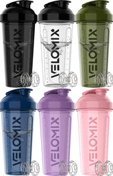 VELOMIX 28oz bottle front view highlights leak-proof shield for mess-free workouts.