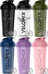 VELOMIX 28oz bottle front view highlights leak-proof shield for mess-free workouts.