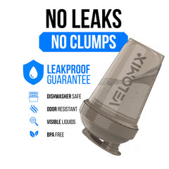 Velomix shaker 20 oz inside; stainless whisk for smooth blends.