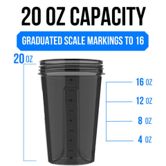 Velomix shaker 20 oz showing measurement markings; precise portion control.
