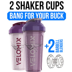 VELOMIX two-pack shaker bottles ideal for pre- and post-workout smoothies.