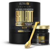 VeltraVita Himalayan Shilajit Resin Gold jar showing premium potency