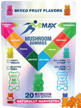 Vemax Ashwagandha and Lions Mane gummies bottle showing mixed fruit flavor for daily wellness.