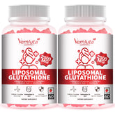Vemluta bottle with glutathione gummies highlighting strawberry flavor for daily wellness.