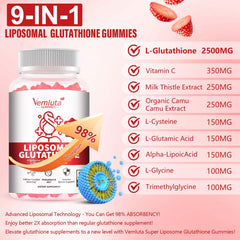 Vemluta ingredients panel featuring vitamin C and L-cysteine for natural support.